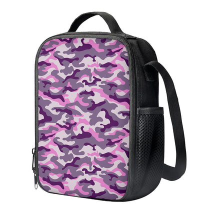 Pink Purple And Grey Camouflage Print Crossbody Lunch Bag