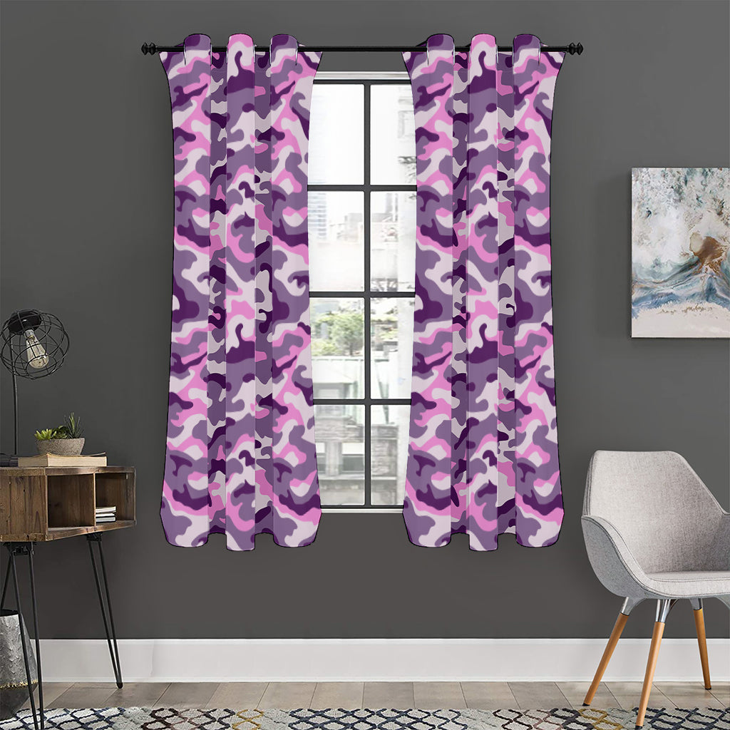 Pink Purple And Grey Camouflage Print Curtain