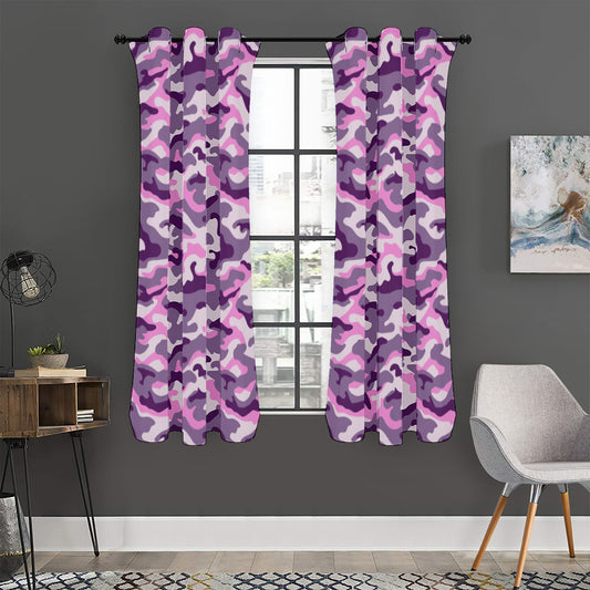 Pink Purple And Grey Camouflage Print Curtain