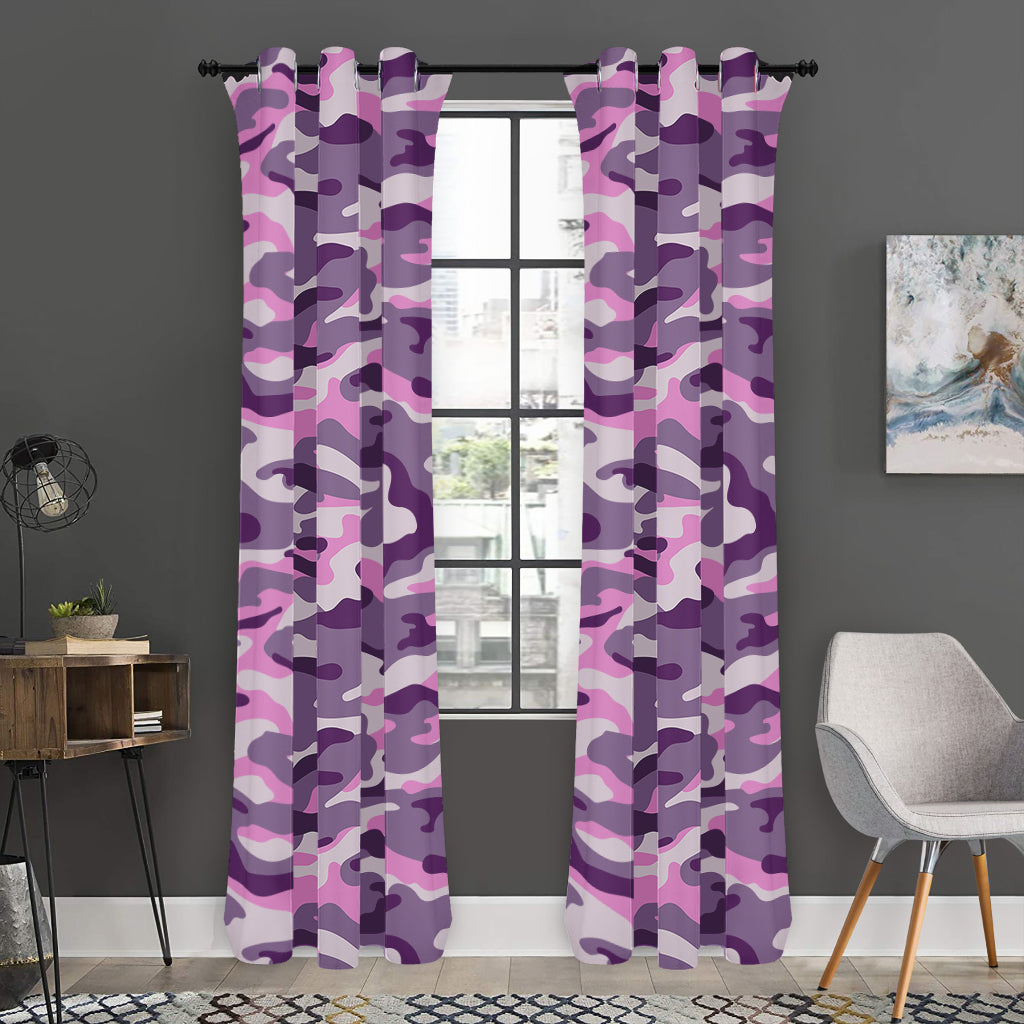 Pink Purple And Grey Camouflage Print Curtain
