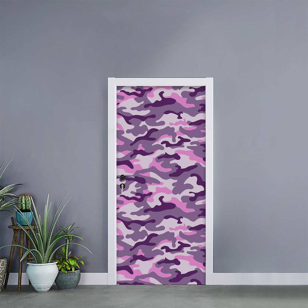 Pink Purple And Grey Camouflage Print Door Sticker