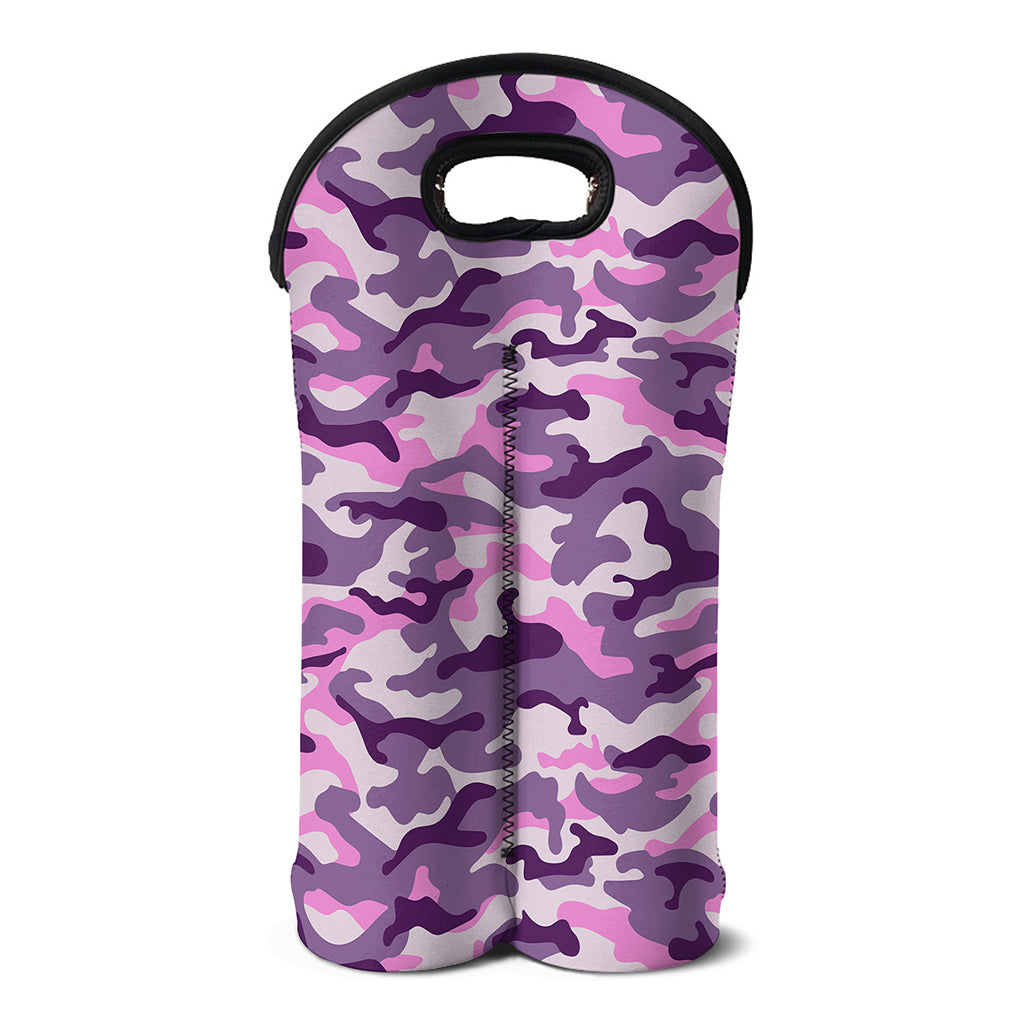 Pink Purple And Grey Camouflage Print Double Neoprene Wine Tote