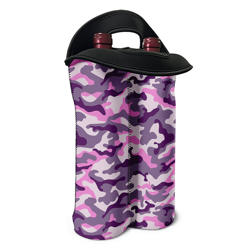 Pink Purple And Grey Camouflage Print Double Neoprene Wine Tote