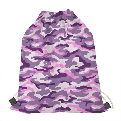 Pink Purple And Grey Camouflage Print Drawstring Bag