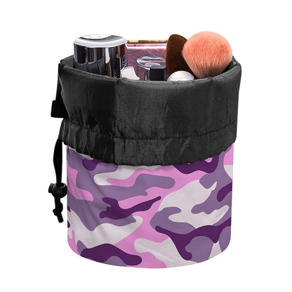 Pink Purple And Grey Camouflage Print Drawstring Makeup Bag