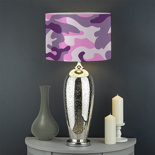 Pink Purple And Grey Camouflage Print Drum Lamp Shade