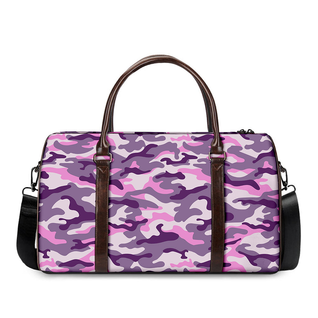Pink Purple And Grey Camouflage Print Duffle Bag