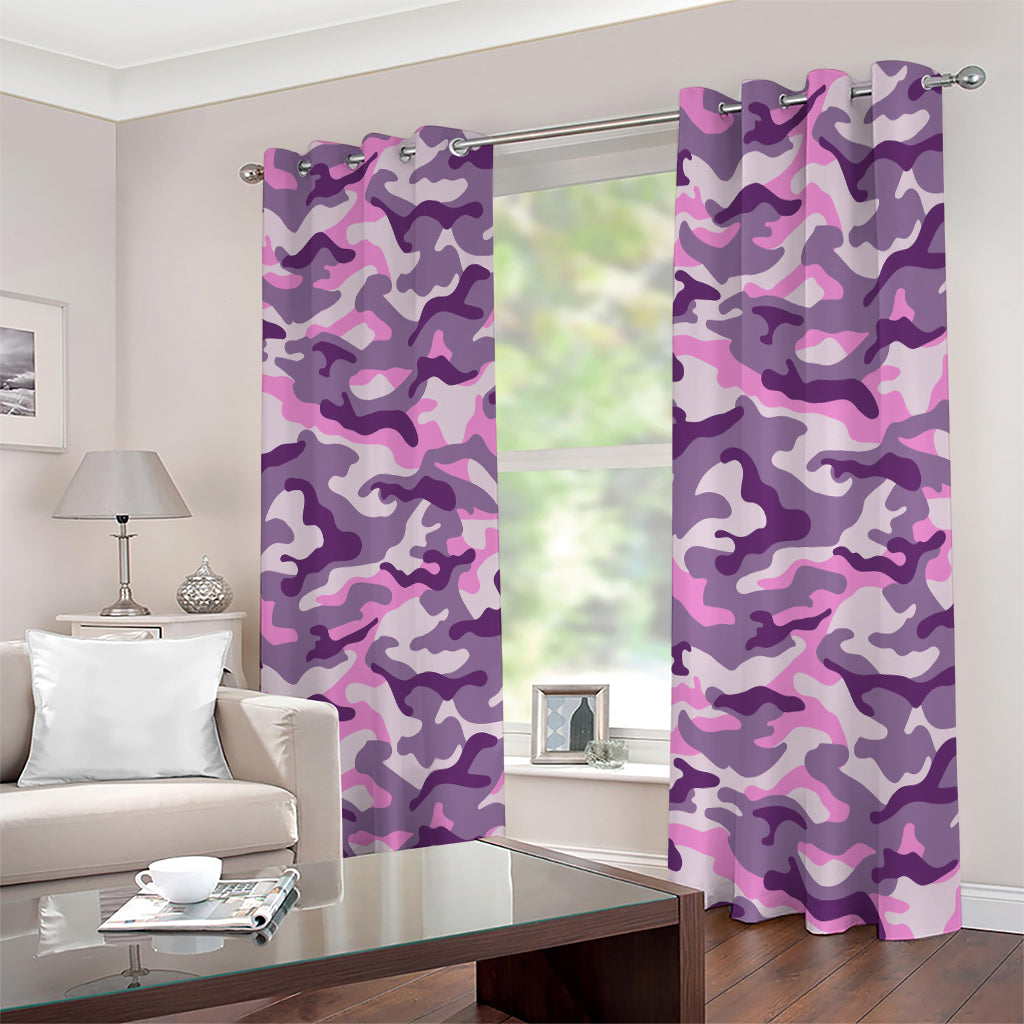 Pink Purple And Grey Camouflage Print Extra Wide Grommet Curtains