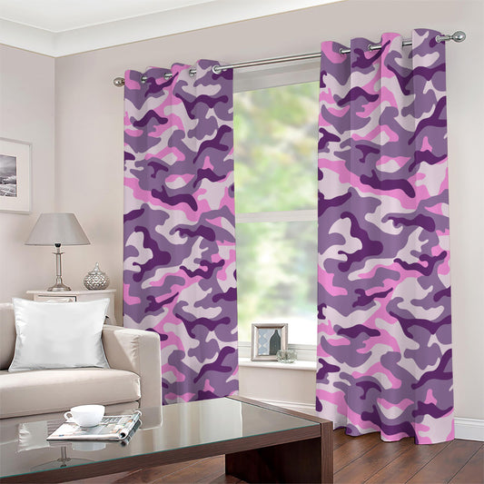Pink Purple And Grey Camouflage Print Extra Wide Grommet Curtains