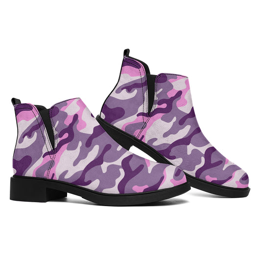Pink Purple And Grey Camouflage Print Flat Ankle Boots