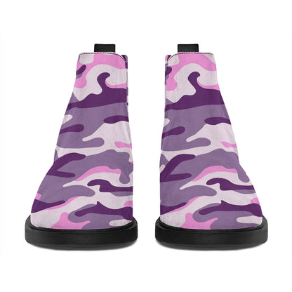 Pink Purple And Grey Camouflage Print Flat Ankle Boots