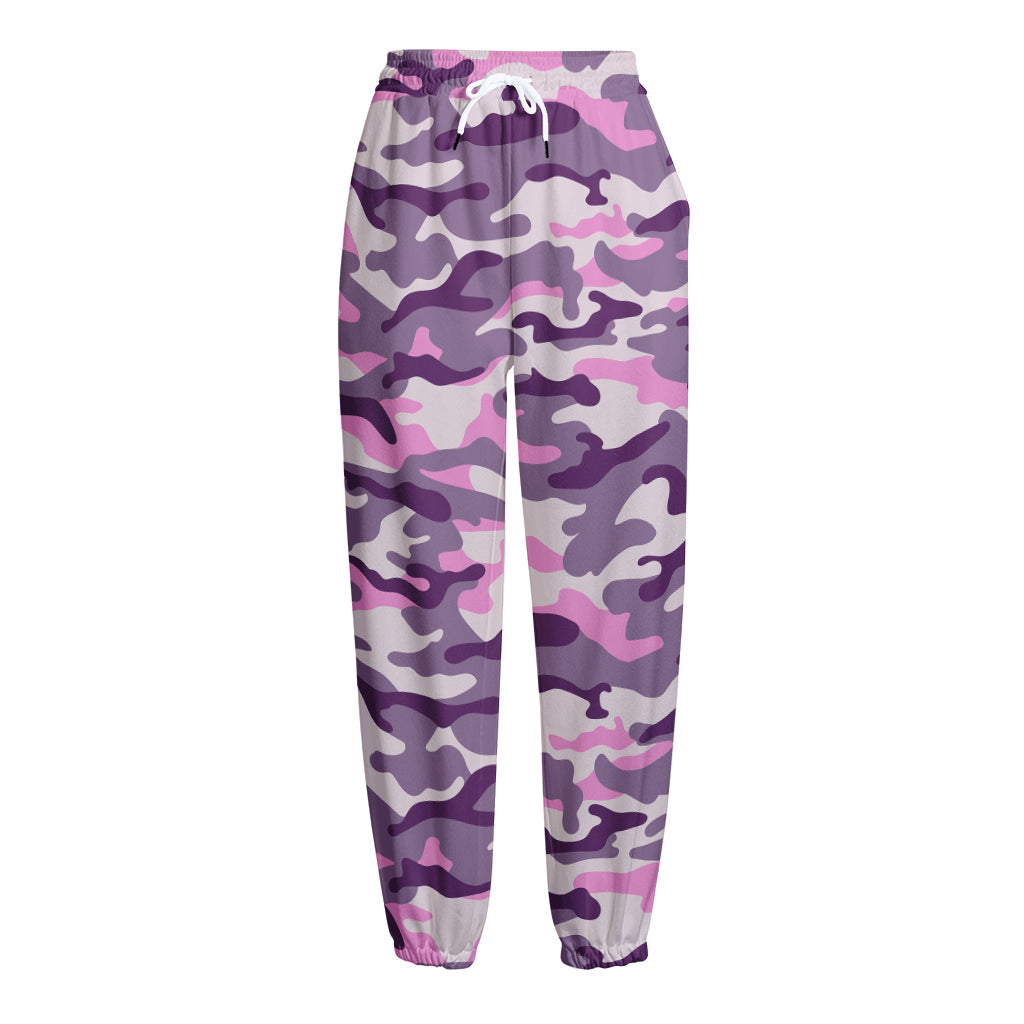 Pink Purple And Grey Camouflage Print Fleece Lined Knit Pants