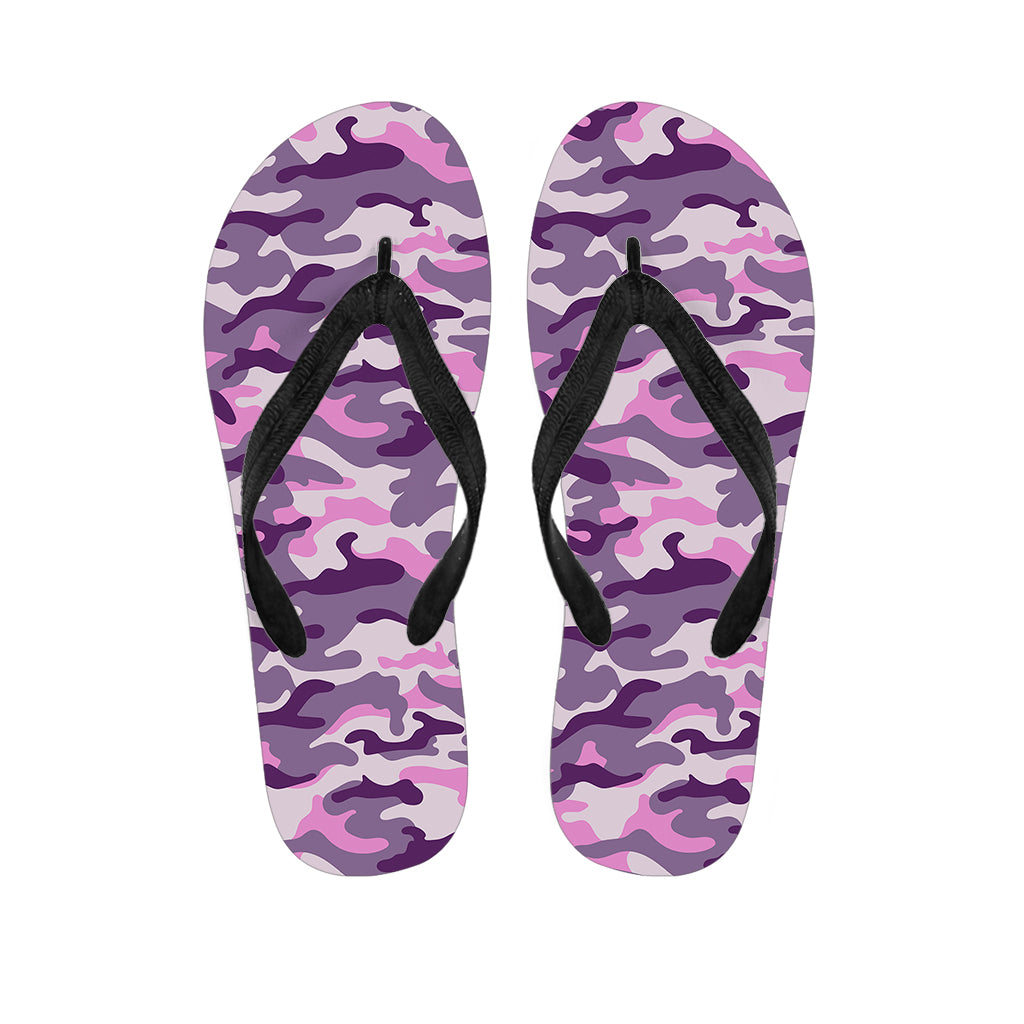 Pink Purple And Grey Camouflage Print Flip Flops