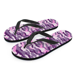 Pink Purple And Grey Camouflage Print Flip Flops