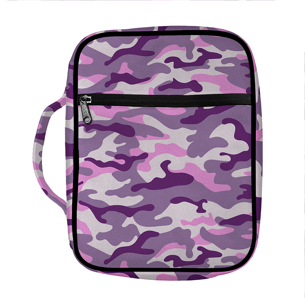 Pink Purple And Grey Camouflage Print Front Pocket Bible Bag
