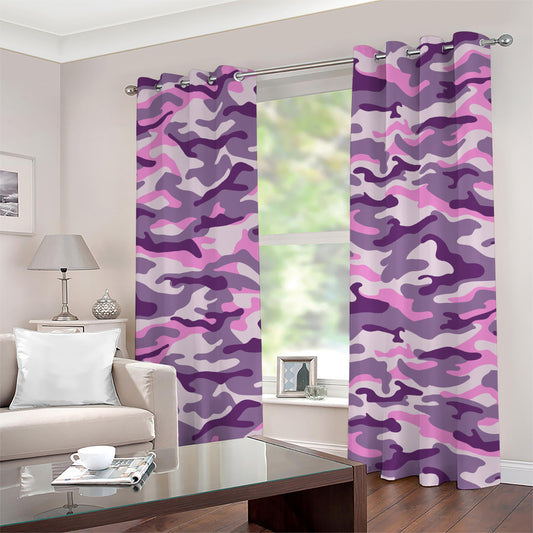 Pink Purple And Grey Camouflage Print Grommet Curtains