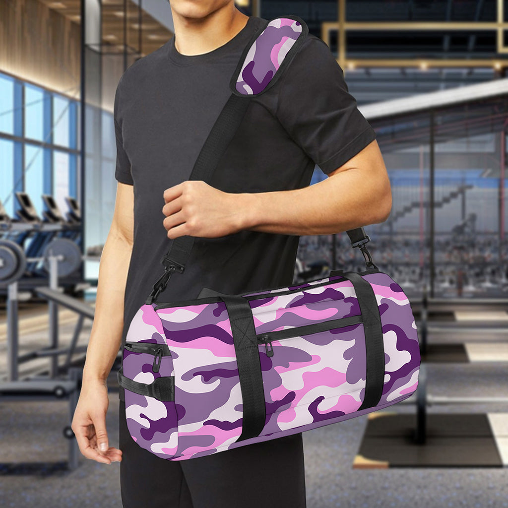 Pink Purple And Grey Camouflage Print Gym Bag