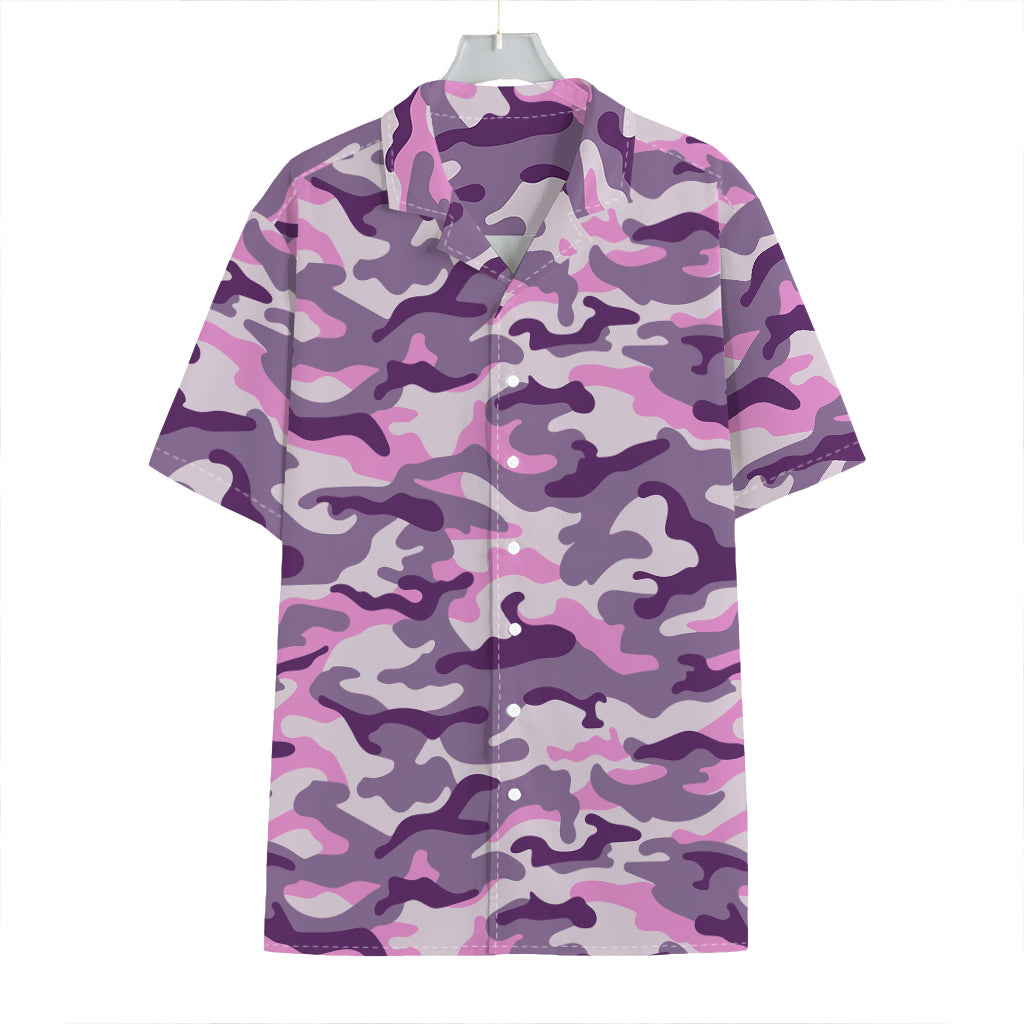 Pink Purple And Grey Camouflage Print Hawaiian Shirt