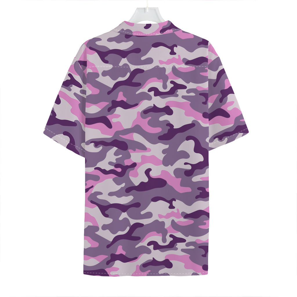 Pink Purple And Grey Camouflage Print Hawaiian Shirt