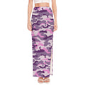 Pink Purple And Grey Camouflage Print High Slit Maxi Skirt
