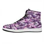 Pink Purple And Grey Camouflage Print High Top Leather Sneakers