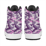Pink Purple And Grey Camouflage Print High Top Leather Sneakers