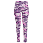 Pink Purple And Grey Camouflage Print High-Waisted Pocket Leggings