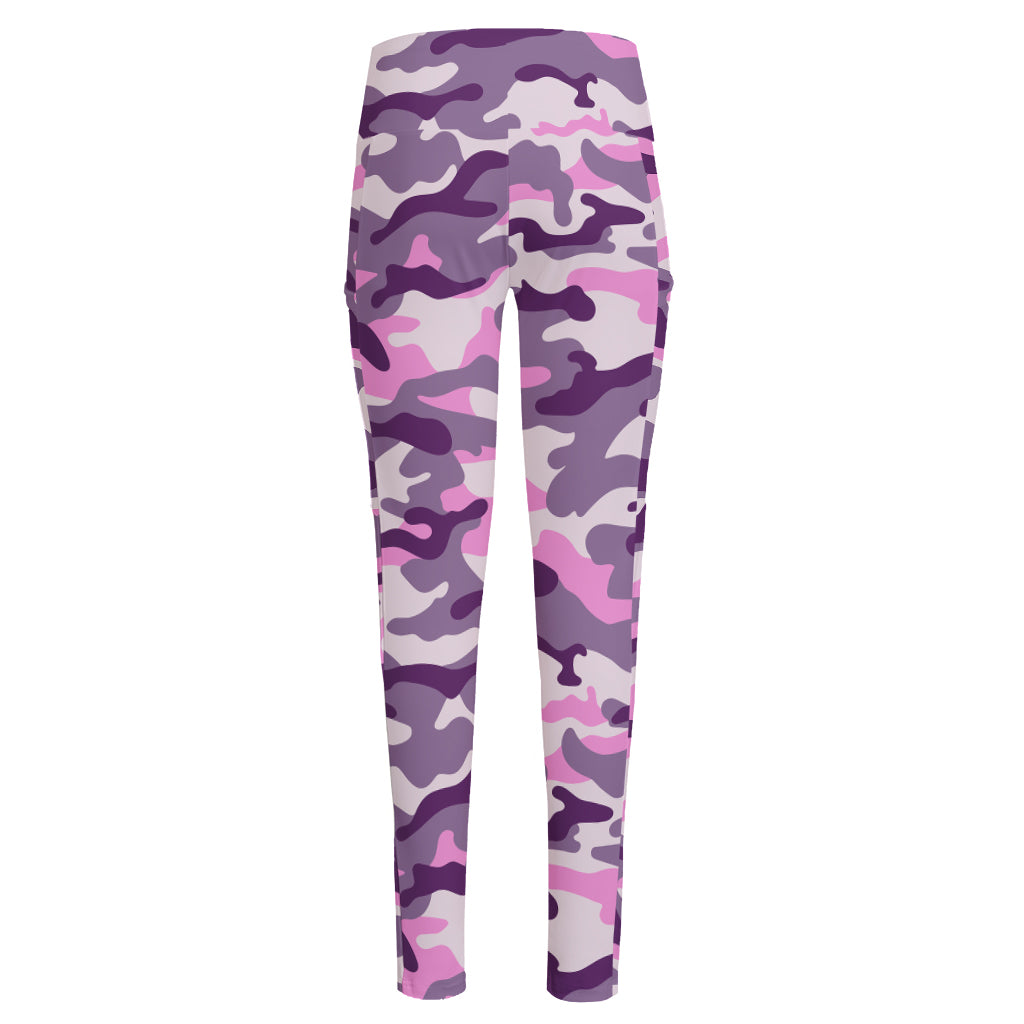 Pink Purple And Grey Camouflage Print High-Waisted Pocket Leggings