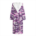 Pink Purple And Grey Camouflage Print Hooded Bathrobe