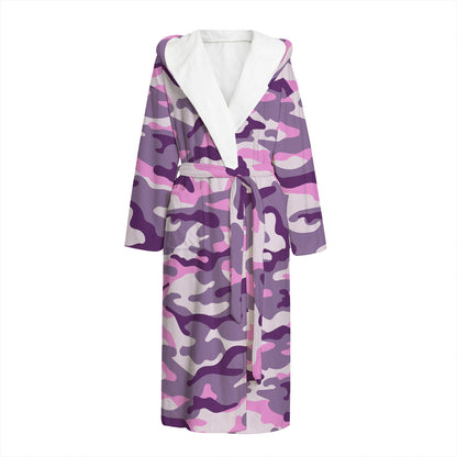 Pink Purple And Grey Camouflage Print Hooded Bathrobe