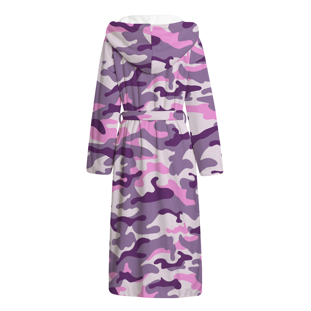 Pink Purple And Grey Camouflage Print Hooded Bathrobe