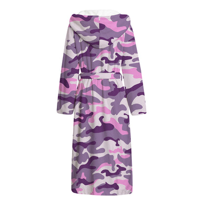 Pink Purple And Grey Camouflage Print Hooded Bathrobe