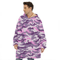 Pink Purple And Grey Camouflage Print Hoodie Blanket