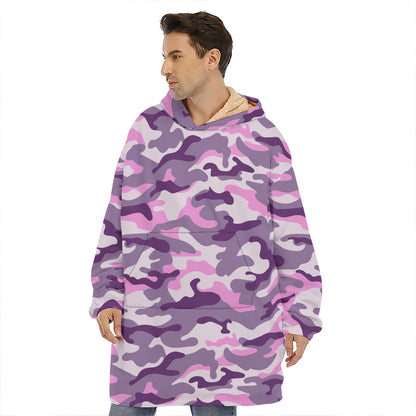 Pink Purple And Grey Camouflage Print Hoodie Blanket