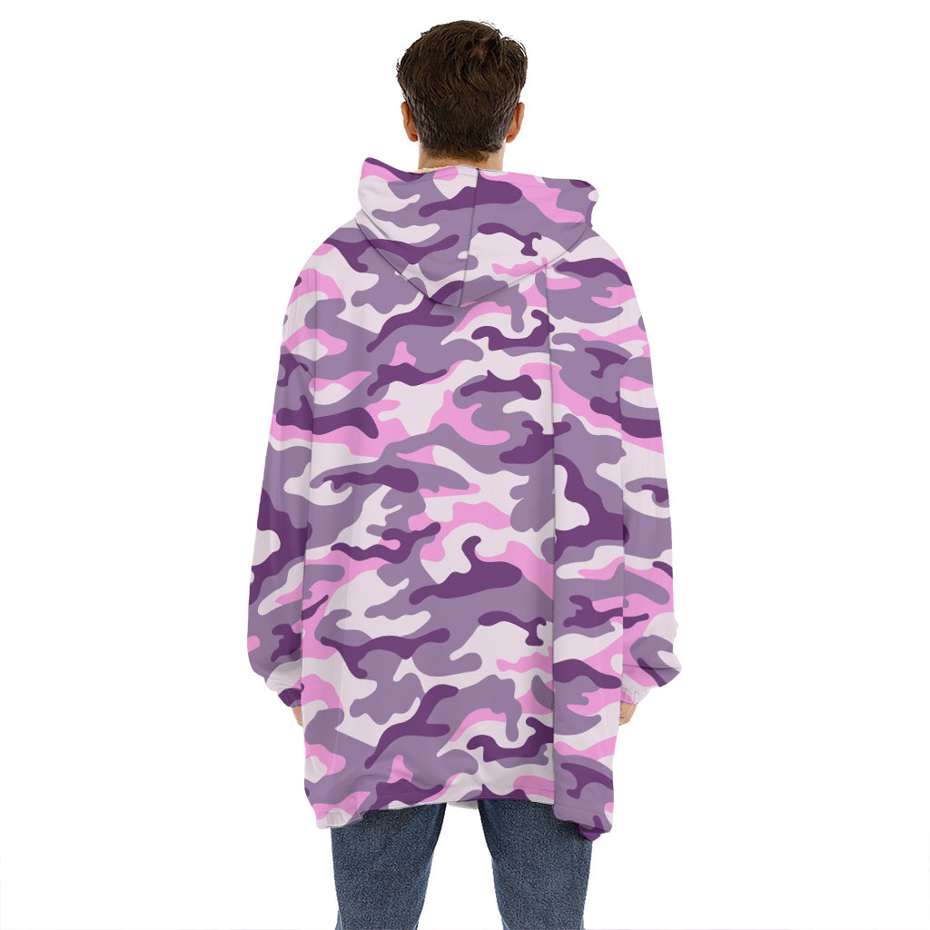 Pink Purple And Grey Camouflage Print Hoodie Blanket