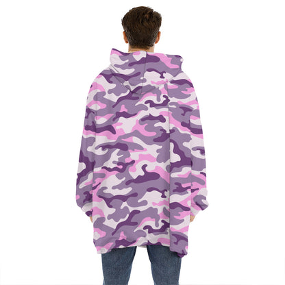 Pink Purple And Grey Camouflage Print Hoodie Blanket