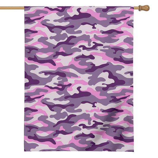 Pink Purple And Grey Camouflage Print House Flag