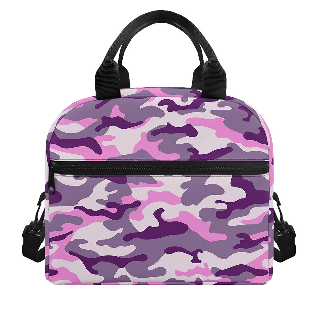 Pink Purple And Grey Camouflage Print Insulated Lunch Bag