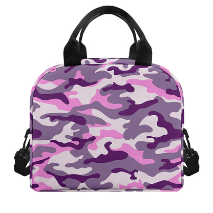 Pink Purple And Grey Camouflage Print Insulated Lunch Bag