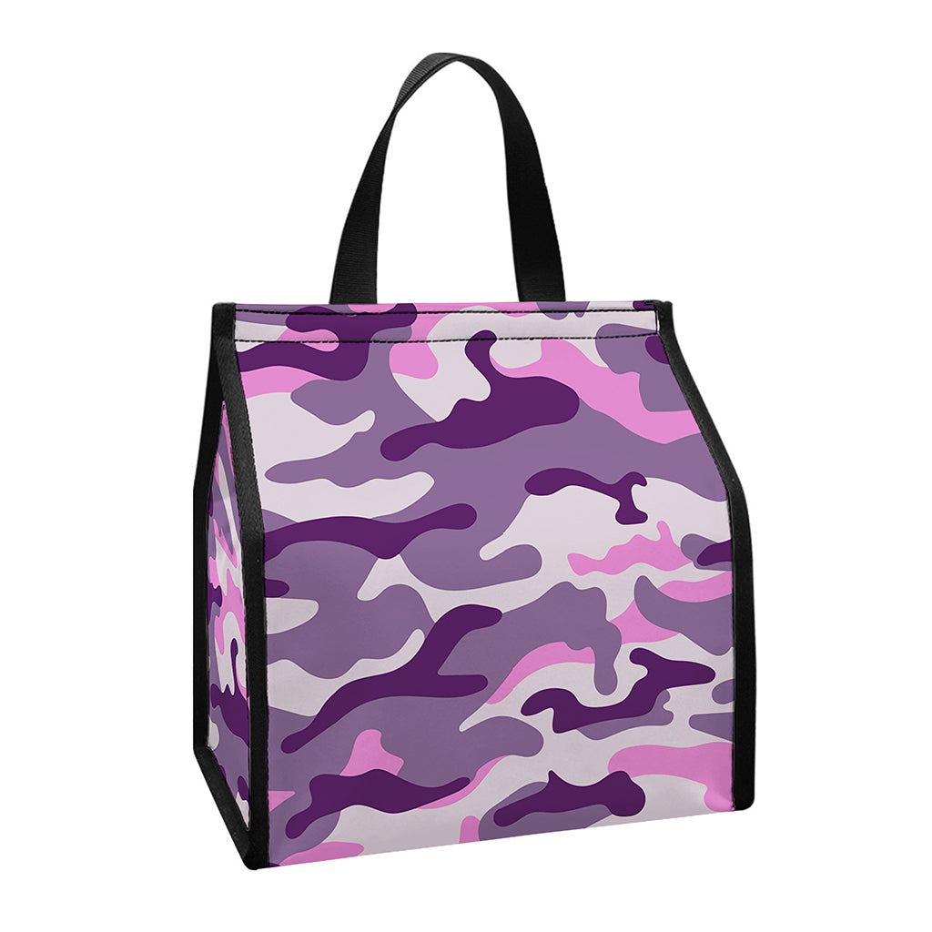Pink Purple And Grey Camouflage Print Insulated Lunch Tote