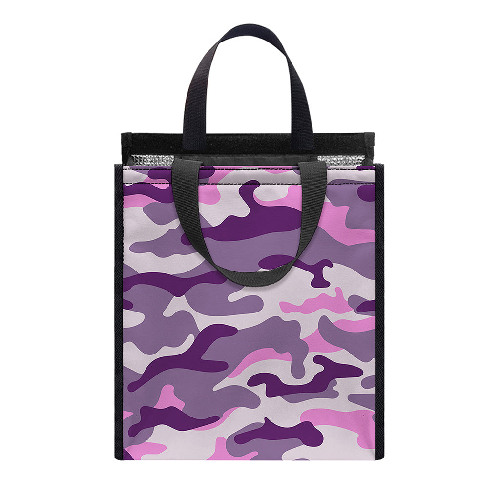 Pink Purple And Grey Camouflage Print Insulated Lunch Tote