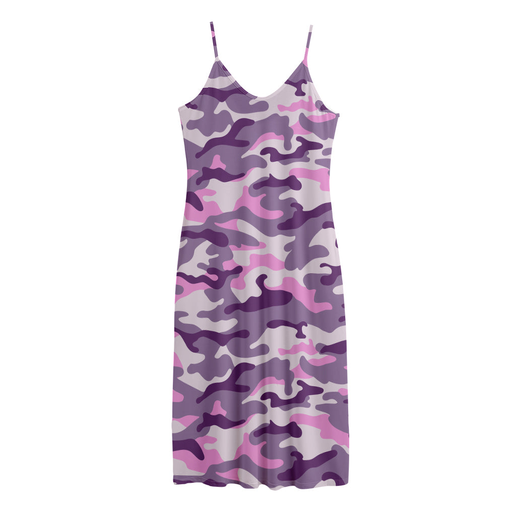Pink Purple And Grey Camouflage Print Jersey Midi Cami Dress