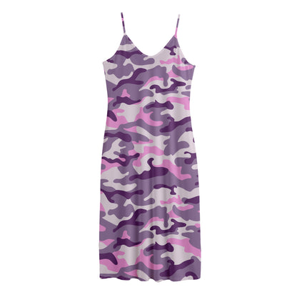 Pink Purple And Grey Camouflage Print Jersey Midi Cami Dress