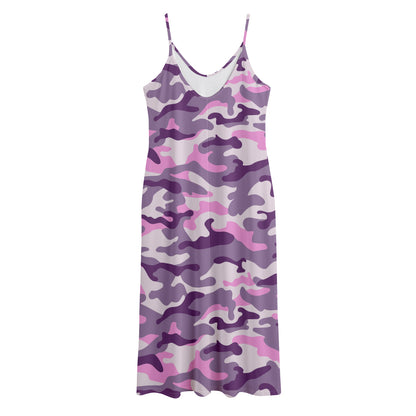 Pink Purple And Grey Camouflage Print Jersey Midi Cami Dress