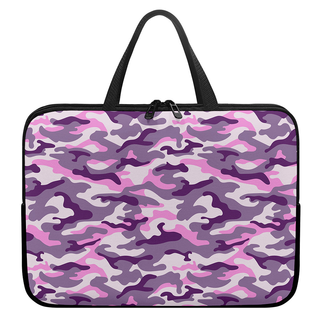 Pink Purple And Grey Camouflage Print Laptop Sleeve With Handle
