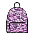 Pink Purple And Grey Camouflage Print Leather Backpack