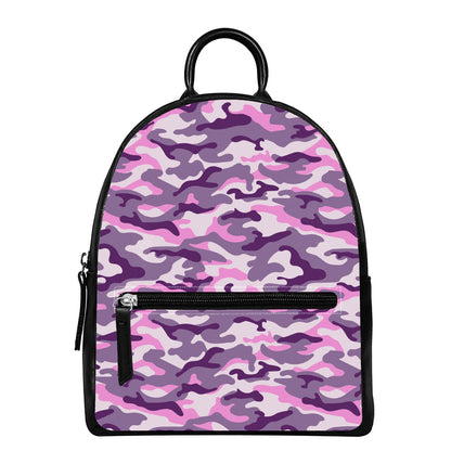 Pink Purple And Grey Camouflage Print Leather Backpack