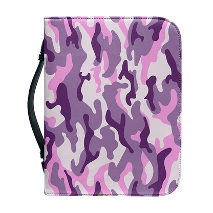 Pink Purple And Grey Camouflage Print Leather Bible Cover