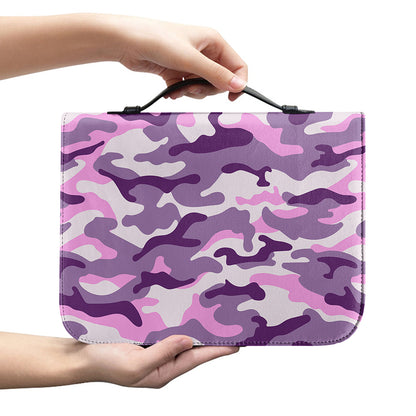 Pink Purple And Grey Camouflage Print Leather Bible Cover