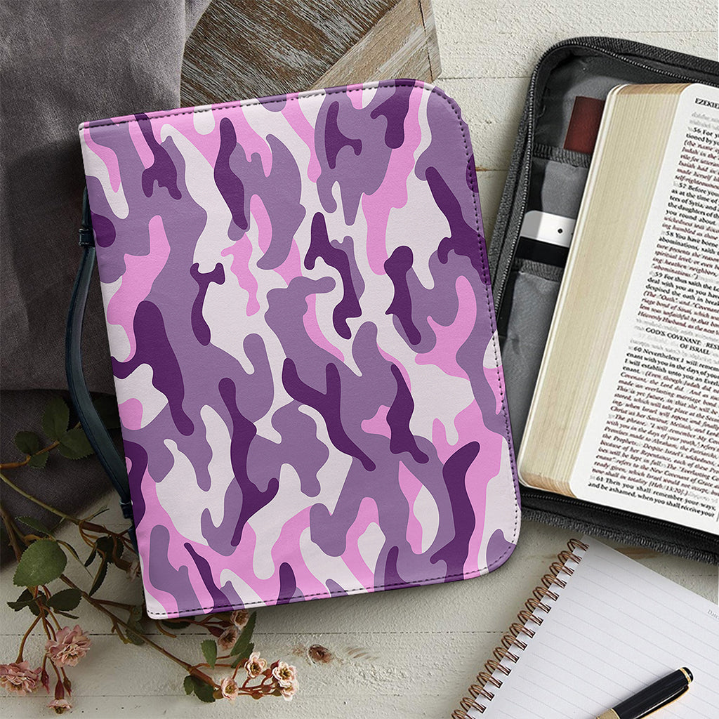 Pink Purple And Grey Camouflage Print Leather Bible Cover